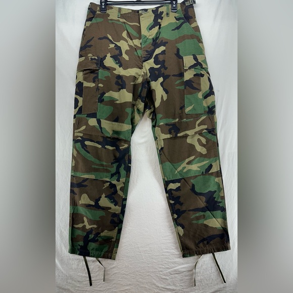 Vintage US Military Pants Men's L Long Woodland Camo Ripstop Hot Weather Cargo - Picture 2 of 16